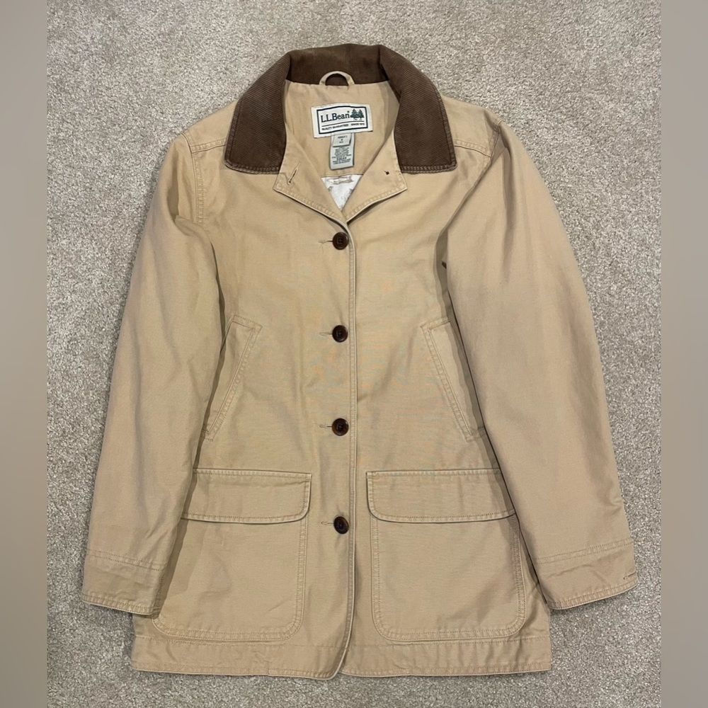L.L. Bean Tan Utility Jacket with Brown Collar